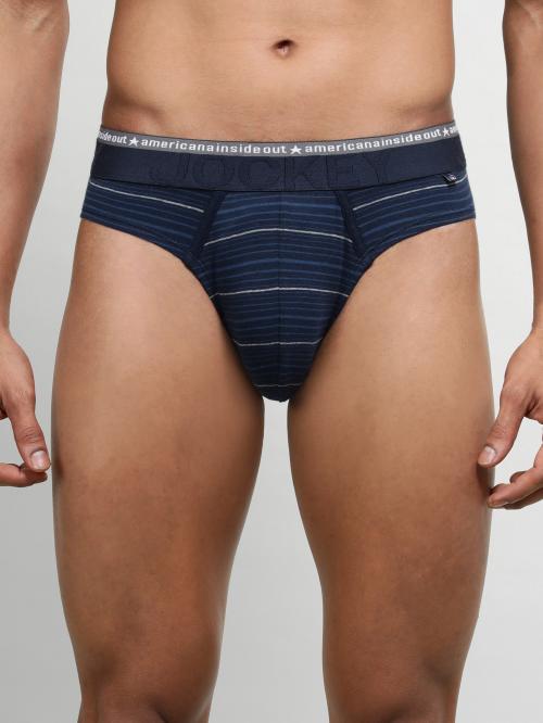 jockey Men Navy Striped Cotton Blend Briefs