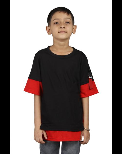 BHUJWAAL Hip-Hop Round Neck Half Sleeve Regular Fit T-Shirt for Kids | Oversized Tshirt | Hip-Hop Boys T-Shirt Black-Red (Boys ) (10-11 Years)