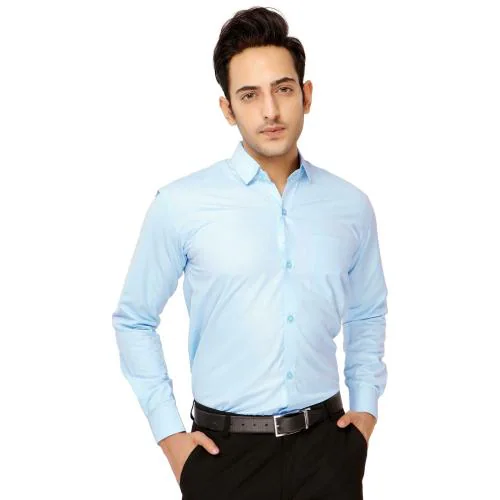 Buy Kundan Light Blue Cotton Blend Solid Men Formal Shirts Online at