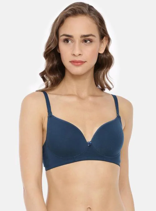 Macrowoman W Series Women Blue Solid Cotton Blend Single Bra