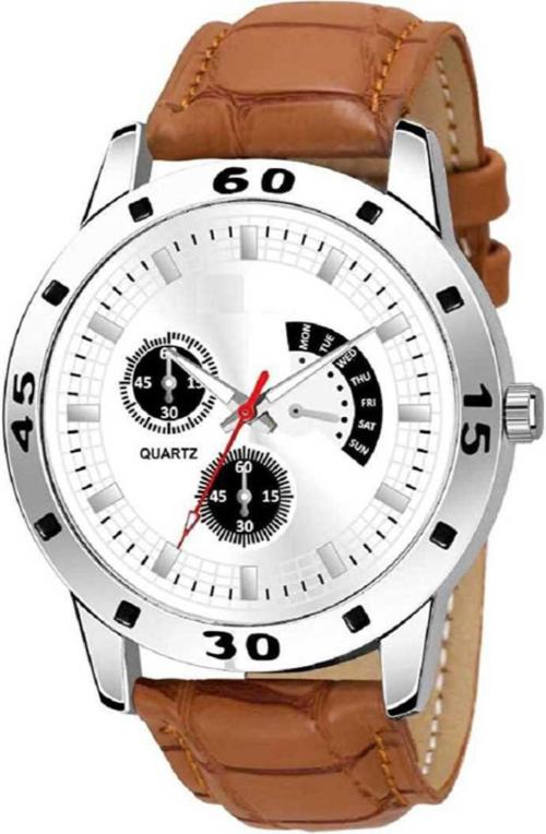 Kovonsh Analog White Dial Brown Strap Watch For Boys