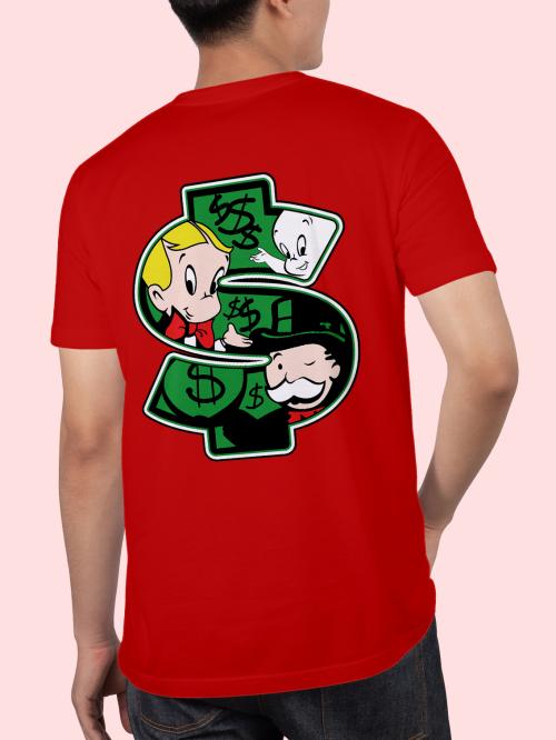 BLISSINK Richie Rich Front And Back Printed Red Cotton Tshirt for Men