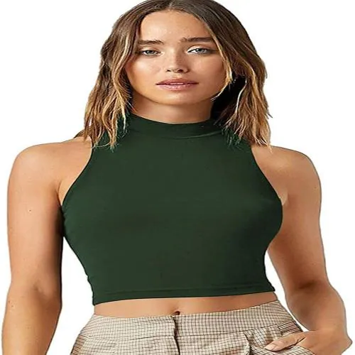 Buy Epsitta Women Green Solid Lycra Blend Sleeveless Top(XS) Online at Best Prices in India