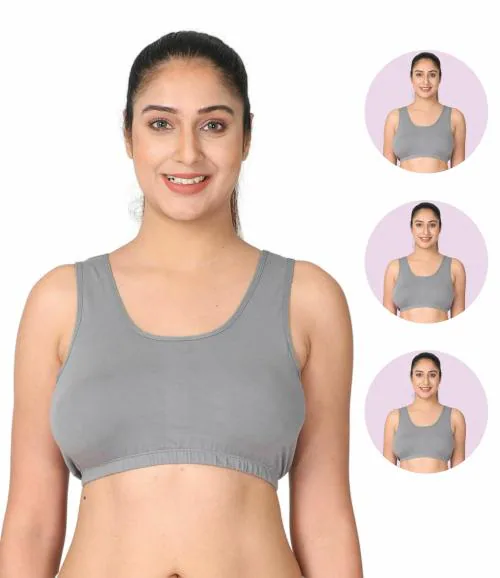 Adira | Sleep Bra With Side Support | Slip On Bras To Wear At Home Comfortable | Work From Home Bra Without Hooks | Non Padded & Non Wired Support | Plus Size | Pack Of 2 | Grey | 8XL