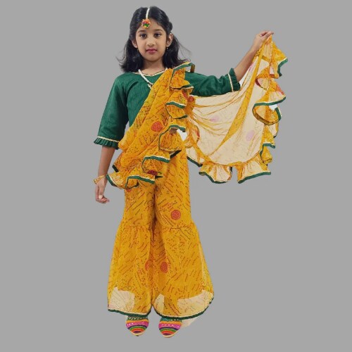 Vastrakriti By Swati Ready To Wear Crop Top And Palazzo Saree For Girls ( Size:- 9-10 Years )