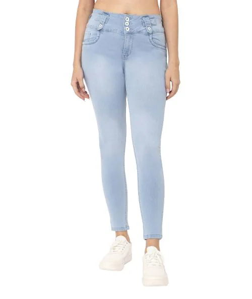 Reelize - Denim Jeans For Women High Waist | 3 Button High Waist | Normal Fit , Ankle Length | Ideal For Party / Office / Casual Wear | Faded Light Blue | Size 36