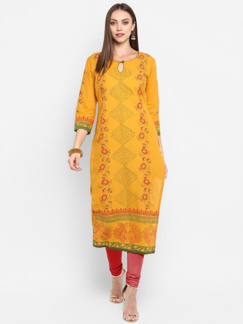 Buy CROESUS THE TRADITIONAL LOOK G Kurties Women Yellow Block Print