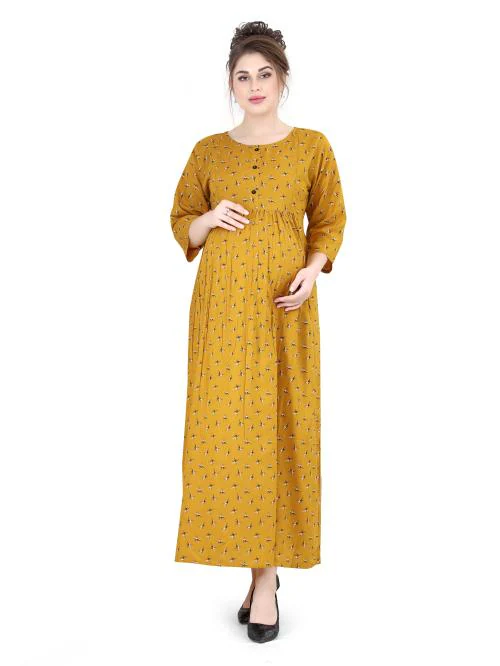 Lovely Mom's Printed Feeding Maxi Dress Maternity Wear, Nursing Dress with 2 sided Zipper - Yellow - XXL, Viscose Rayon by Lovely Mom's
