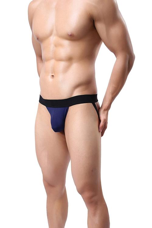 MERSODA Navy Blue and Black Polyester and Spandex Jockstraps Underwear