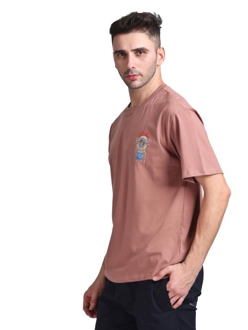 Hillberg Essentials Men's Short-Sleeve Round neck Back Printed T-Shirt (Rust Color/S-Size)