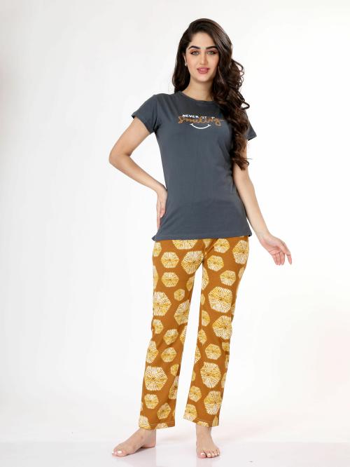 RibNee Night Suits for Women - GREY/YELLOW