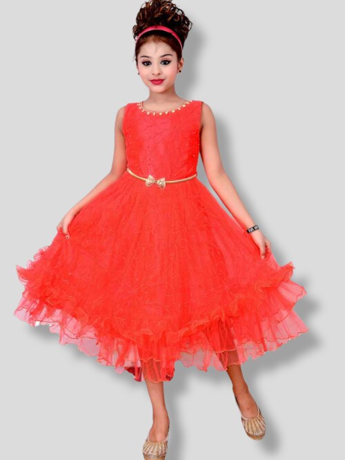 Vivek Red Girls Barbie Full Length Party Dress