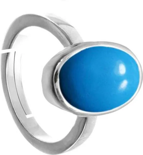 Chopra Gems & Jewellery Silver Plated Steel Firoza Stone Ring (Men and Women) - Adjustable