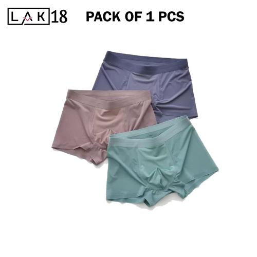 LAK 18 Men's Mid-Waist Briefs Boxer Underwear Ice Silk Breathable Casual Style Solid Shorts with Ultrasoft Waistband, Multicolor PACK OF 1 (L)