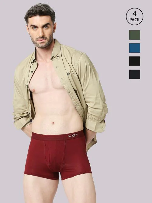 VIP Sensory Men's Snug Fit Micro Modal Trunks | Stretchable No Waistband Marks Innerwear for Men | Pack of 4 - Assorted Colours