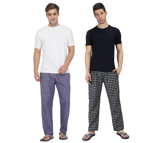 Fflirtygo Mens Combo Cotton Pyjama, Cotton Export Quality Fabric,Check Pyjama for Men Night Wear