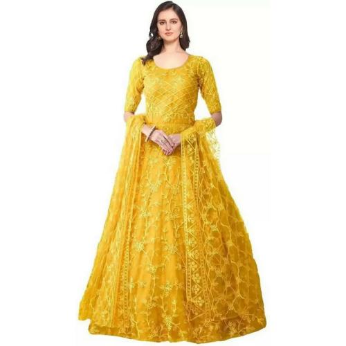 pandurang Fab Net Semi Stitched Anarkali Gown yellow