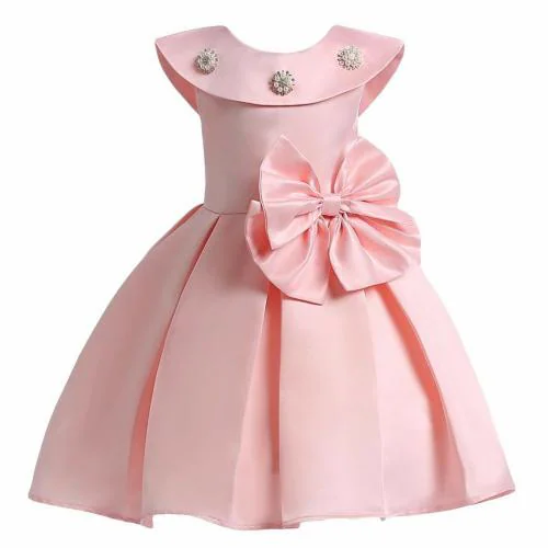 Wish Littlle Baby Girl Peach Satin Knee Length Dress - 12 Months-24 Months