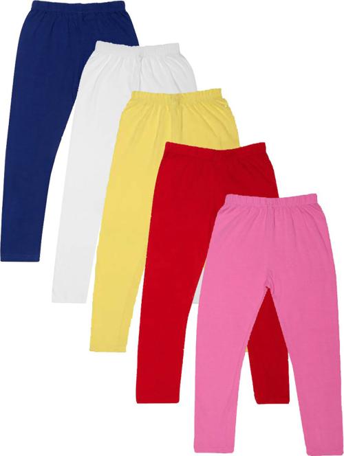 Tik Tok Wears Girls Multicolor Solid Cotton Blend Pack of 5 Leggings