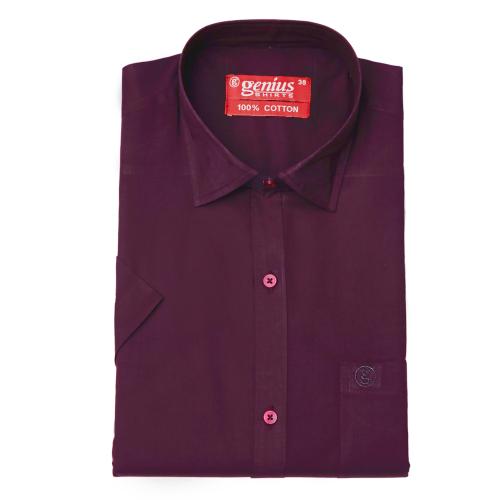 Genius Shirts 100% Cotton Solid Formal Half Sleeve Shirt for Men (44, Eggplant Violet)