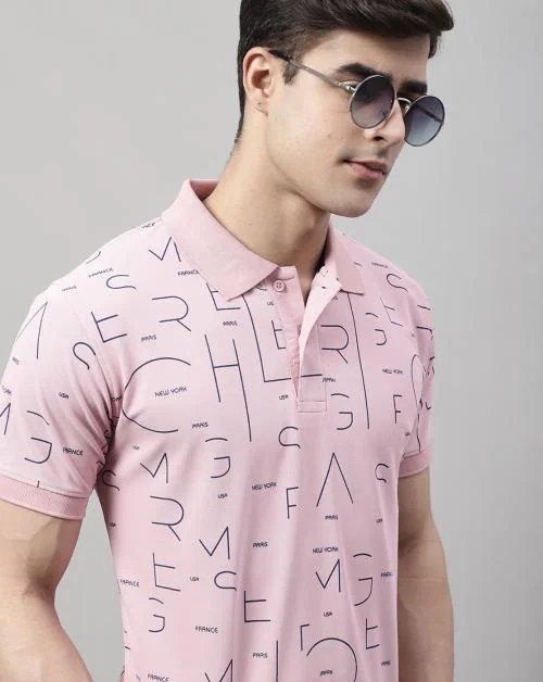 Obaan Men's Polyster Half Sleeve Printed Polo Neck T-shirt