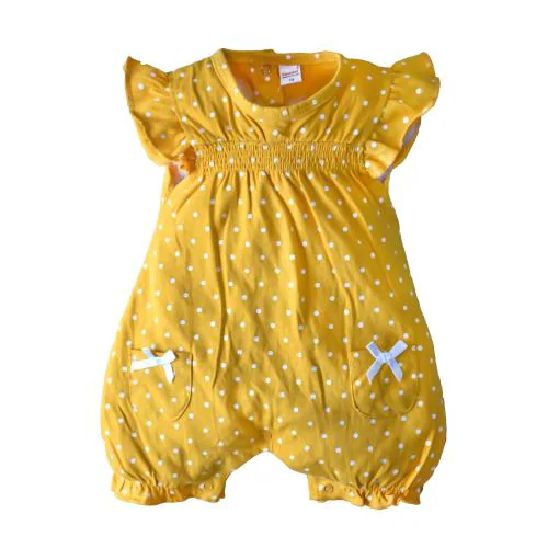 Happykid Cute & Stylish Cotton Romper Suit for Baby Girls with Pocket Design (Yellow, 3-6 Months)