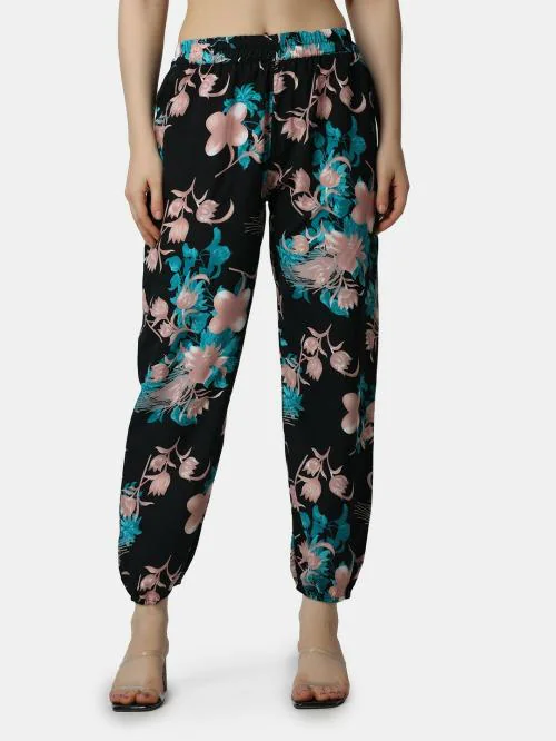 Popwings Casual Multicolor Floral Printed Regular Relaxed Loose Fit Full Length Joggers For Women | Daily Wear Joggers | Gym Wear Joggers | Pritned Joggers | Stylish Joggers | Western Wear Joggers