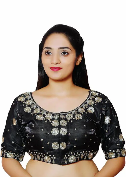 Neonshy Women Black Readymade 3 By 4Th Sleeves Indian Blouse