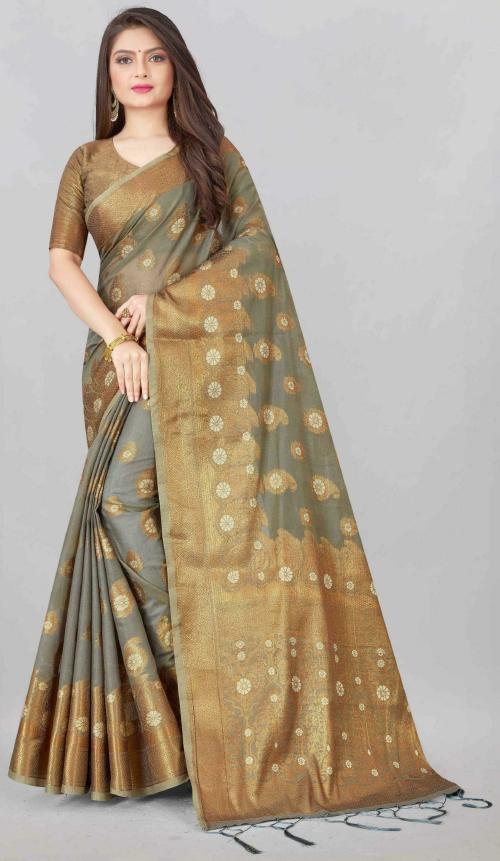 NS World Women Grey Woven Design Art Silk Saree