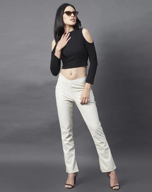 Rigo Women Black Cold Shoulder Crop Top