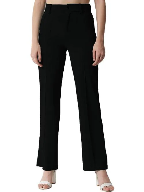 HERMOSA Women Solid Polyester & Cotton Blend Black Trouser