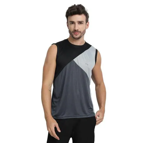 FTX Drifit Mens Cut & Sew Round Neck Sleeveless Grey Sports Tshirt