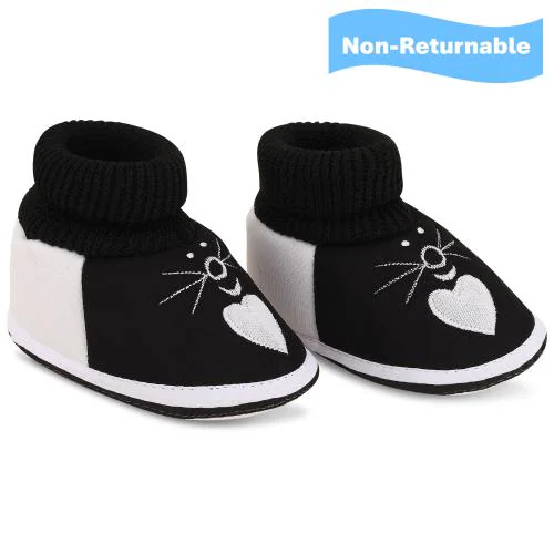 ONFEET Pack Of 1 Comfortable Skin Friendly Baby Shoes 0 Size | Baby Boy Shoes New Born | 0-9 Months New Born Baby Shoes | Baby Booties | Baby Girl Shoes 0 Size, Color-HEART-Black