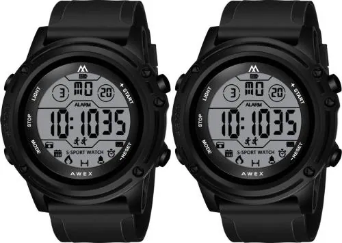 Awex Digital Grey Dial Black Strap Watch For Men (Pack Of 2)