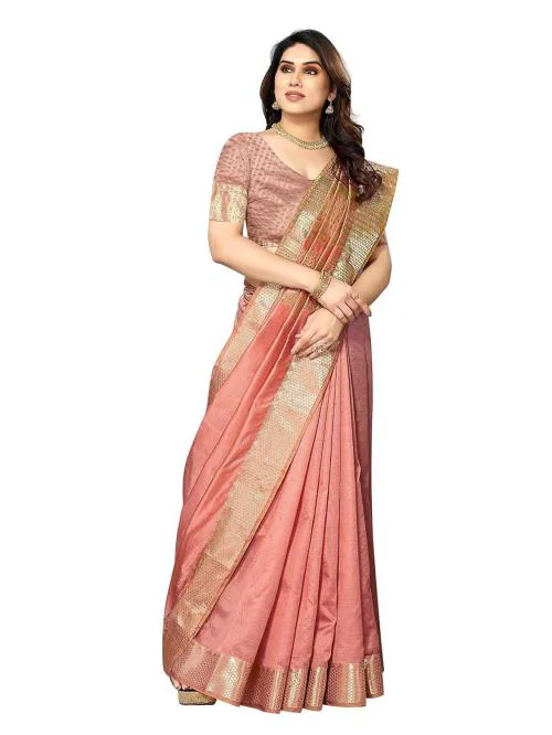 Sidhidata Women's Assam Silk Saree With Unstitched Blouse Piecee (Assam Silk) Peach