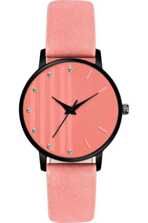 Finotic MT Leather Wrist Watch Pink Dial Pink Strap Watch for Women