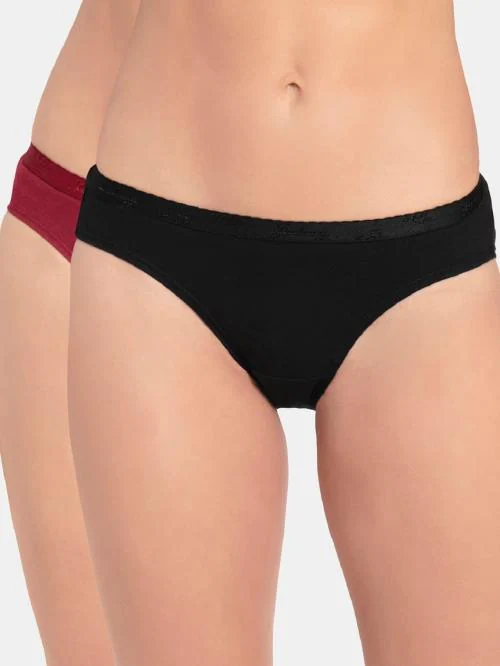 Jockey Women's Medium Coverage Super Combed Cotton Mid Waist Bikini With Exposed Waistband and StayFresh Treatment - Dark Assorted(Pack of 2)