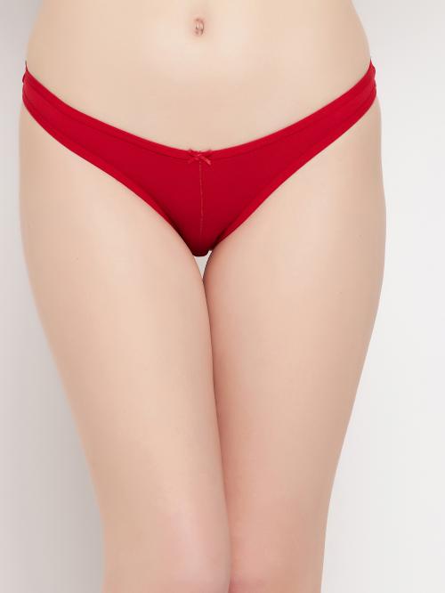 Clovia Red Solid Cotton Single Bikini Panty