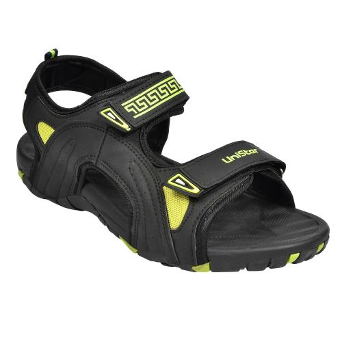 Buy Unistar Black Sandals With Rexine Insoles And Velcro Closure For