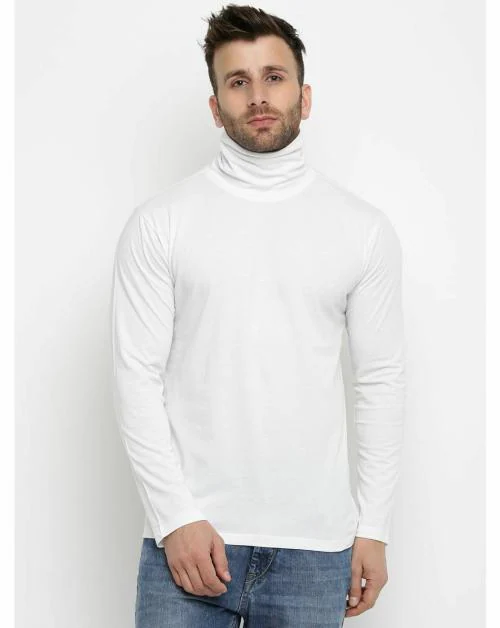 Gritstones Solid Men High Neck White T-Shirt