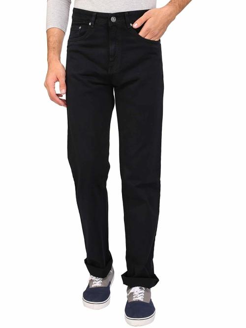 FLAGS Mens Jet Black Solid Cotton Regular Fit Jeans