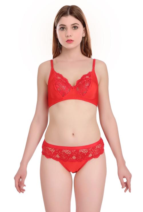 In-Curve -Women Net Bra Panty Set for Lingerie Set ( Pack of 1 ) ( Color : Red ) ( Pattern : Floral Print )