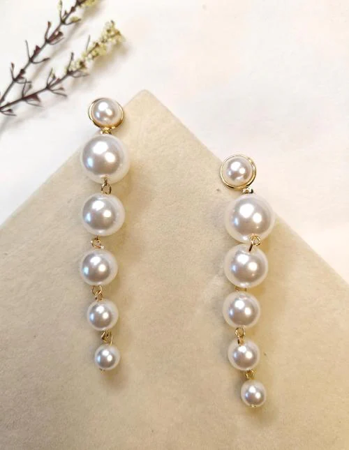 ZAISHA Long Pearl String Earrings