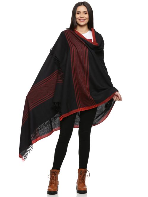 Handloom.com Handmade Merino Woolen Women Shawl From Himalaya 100x200cm - Black