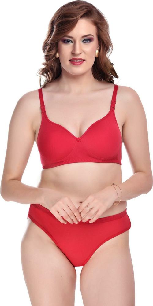 BYGROW Pink Solid Cotton Blend Bra and Panty Set (Size 34) JioMart