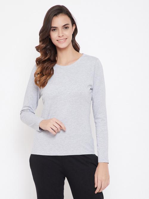 Clovia Women's Grey Solid Cotton Single T-shirt