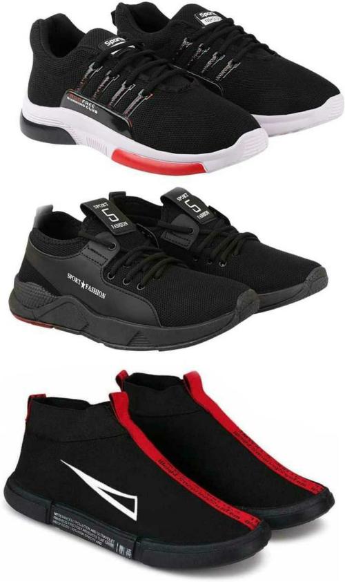 Extoes Men Running Shoes (Black) - 8 (Pack Of 3)