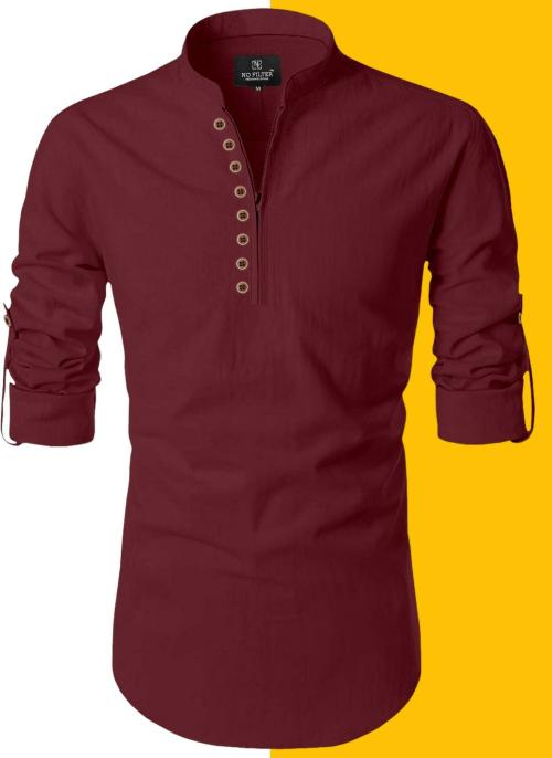 SOPANI Men Solid Straight Kurta (Maroon)