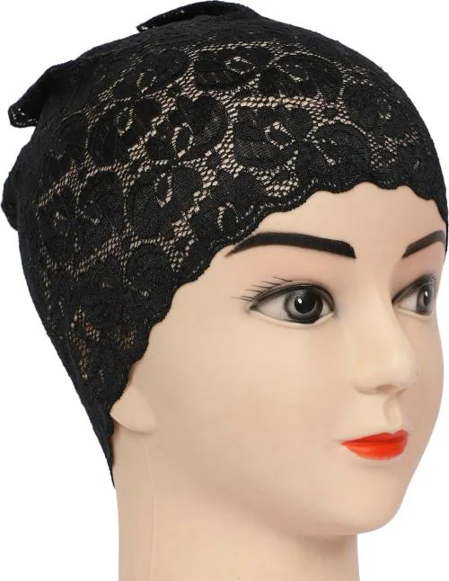 Monati Women Black Lycra Blend, Lace Under Scarf Lace Tube Type Cap