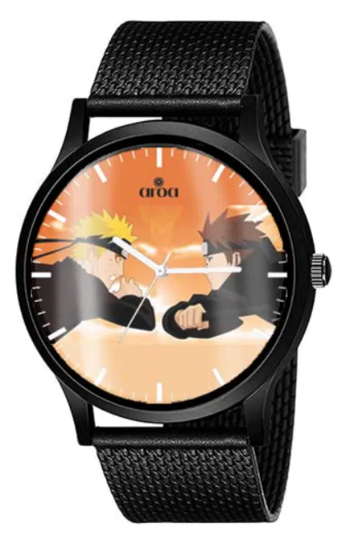 AROA Watch New Watch for Men Naruto Vs Pein Design Black Metal Type Rubber Analog Watch Black Dial for Men Stylish Watch for Boys